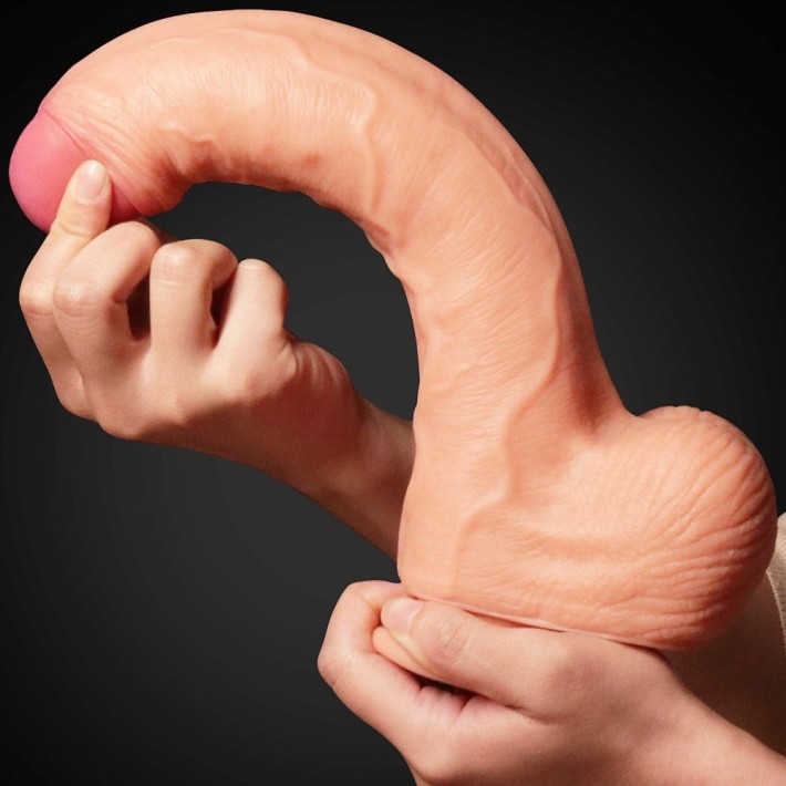 Dildo Clasic Din Silicon Dublu-stratificat Platinum, Natural, 28 Cm 5