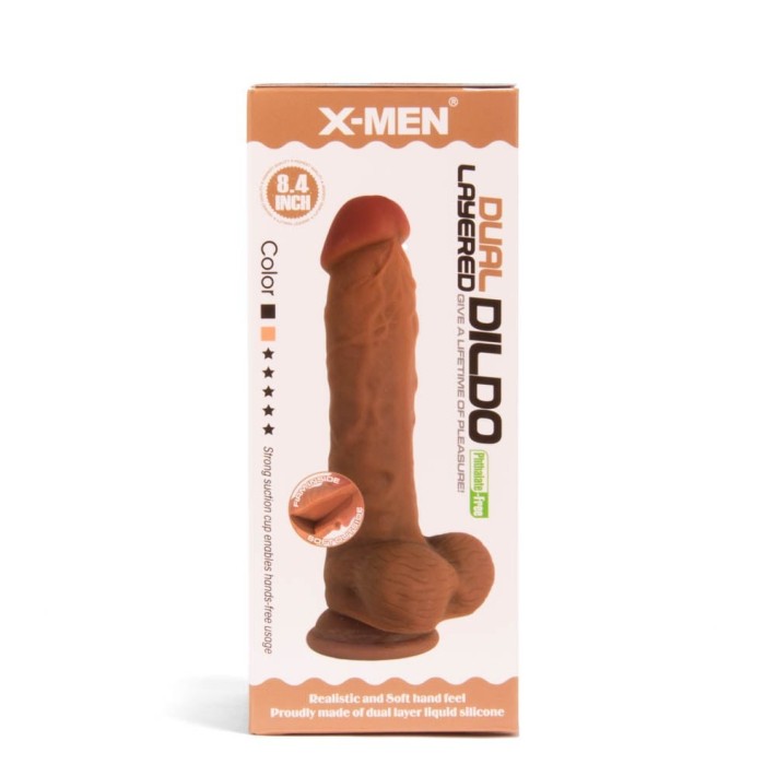 Dildo Realistic Dublu-stratificat, Brun, 21 Cm 4