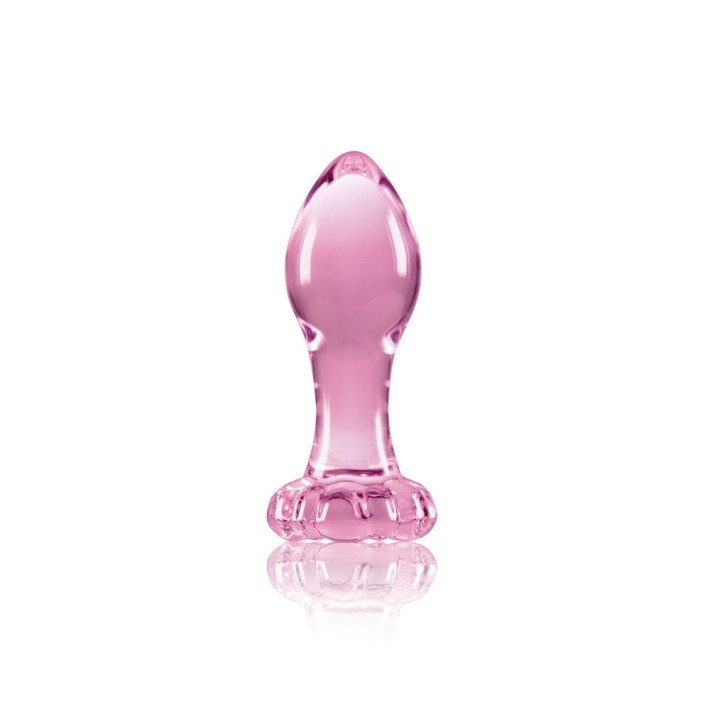 Dop Anal Din Sticla Crystal Flower, Roz, 9 Cm 3