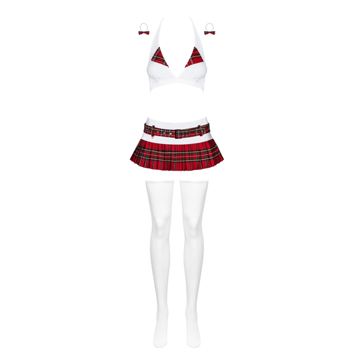 Costum Scolarita Sexy, Alb Cu Rosu, S/m 8
