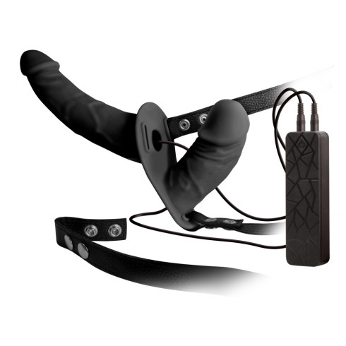 double, Strap-on Cu Vibratii Si Telecomanda Double Thruster, Negru, pasiune.ro