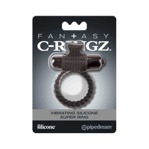 silicone, Inel Penis Vibrating Silicone Super Ring, Negru, pasiune.ro