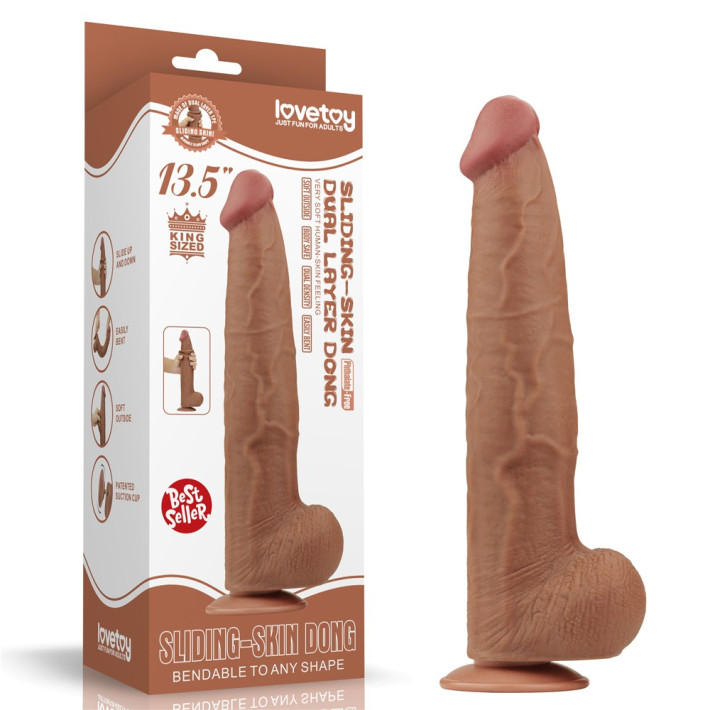 Dildo Ultra Realistic King Sized Sliding Skin Dual Layer Dong, Brun, 34 Cm 15