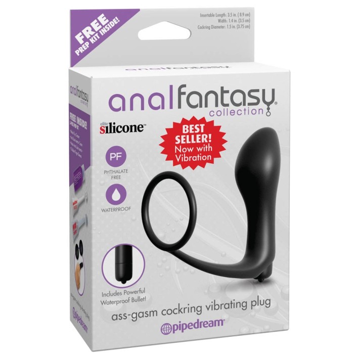 Inel Penis Cu Dop Anal Si Vibratii Ass-gasm, Negru, 9 Cm 3