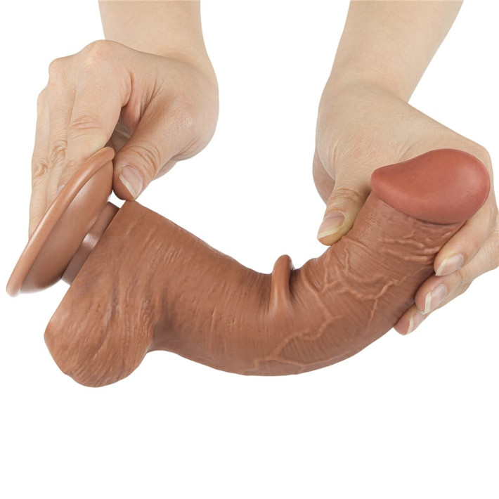 Dildo Realistic Sliding Skin Dual Layer Iii, Brun Deschis, 20 Cm 7
