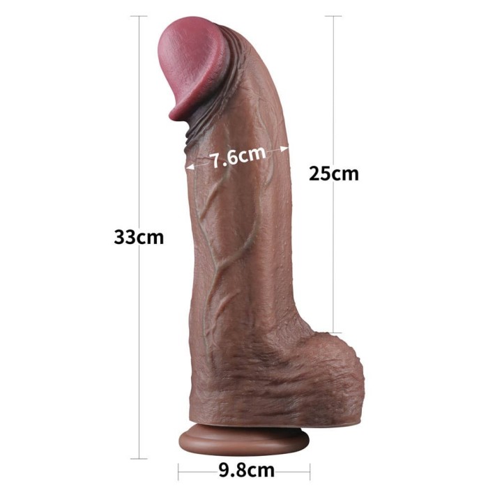 Dildo Realistic Dual Layered Silicone Cock Xxl, Brun, 33 Cm 9