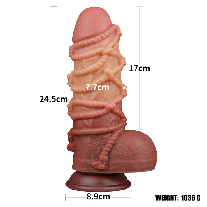 Dildo Realistic Extra Texturat Din Silicon Platinum Dublu-stratificat, Natural, 24 Cm 3