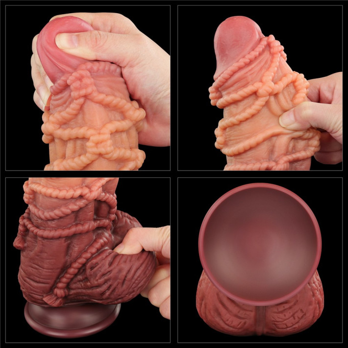 Dildo Realistic Extra Texturat Din Silicon Platinum Dublu-stratificat, Natural, 24 Cm 4