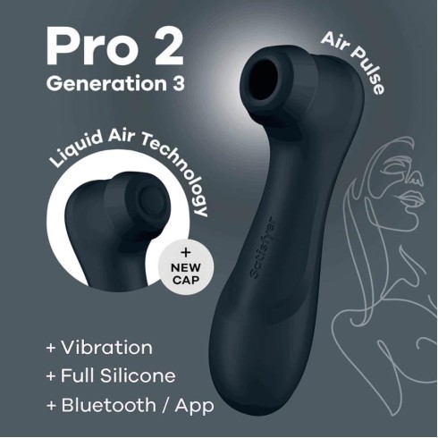 stimulator, Stimulator Clitoridian Air Pulse Pro 2 Generation 3 + Bluetooth/app,  Negru, pasiune.ro