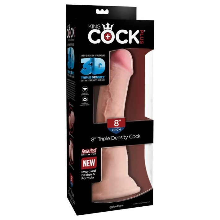 Dildo Clasic Cu Ventuza King Cock Triple Density, Natural, 20 Cm 2