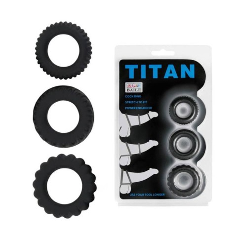 Inele penis, Set 3 Inele Penis Titan Cock Ring 3, Negru, pasiune.ro