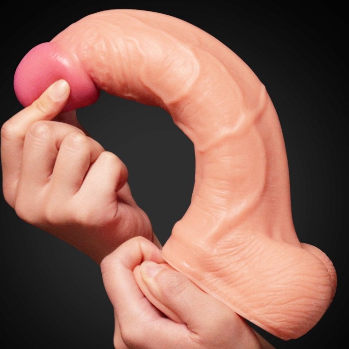 Dildo Clasic Din Silicon Dublu-stratificat Platinum, Natural, 25 Cm 6