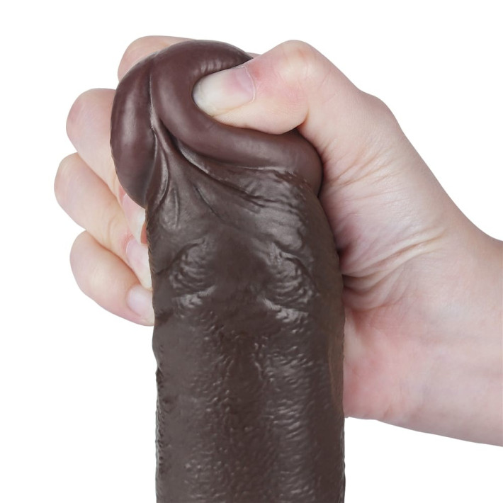 Dildo Realistic Sliding Skin Dual Layer, Brun Inchis, 24 Cm 10