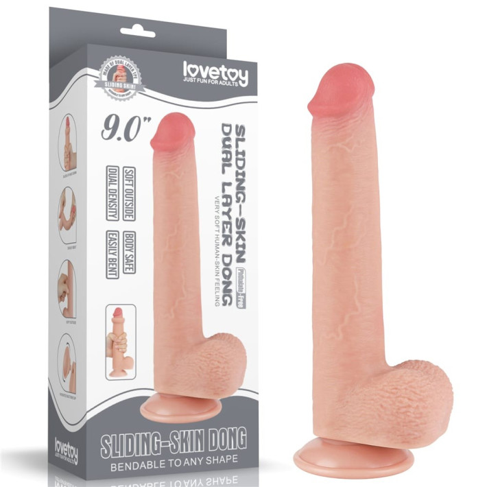 Dildo Realistic Sliding Skin Dual Layer, Natural, 22.5 Cm 12
