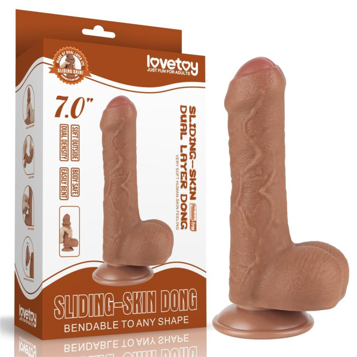 Dildo Realistic Sliding Skin Dual Layer, Brun Deschis, 17.5 Cm 13