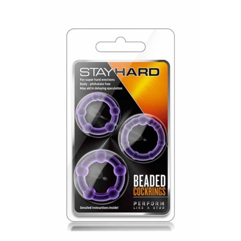 Inele penis, Set 3 Inele Penis Cu Margele Stay Hard, Violet, pasiune.ro