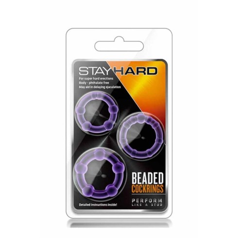 gel, Set 3 Inele Penis Cu Margele Stay Hard, Violet, pasiune.ro
