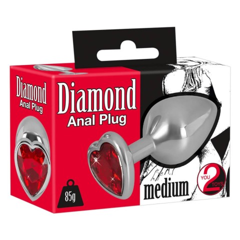 rosu, Dop Anal Cu Bijuterie Diamond Medium, Metalic+rosu, 8 Cm, pasiune.ro