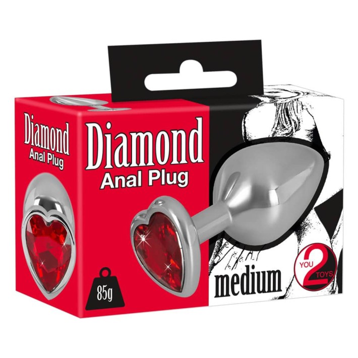 Dop Anal Cu Bijuterie Diamond Medium, Metalic+rosu, 8 Cm 2