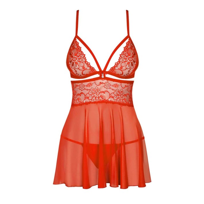 Babydoll Sexy Cu Dantela Si Chilotei String, Rosu, S/m 6