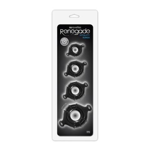 NS Toys, Inele Penis Renegade Vitality (set De 4), Negru, pasiune.ro