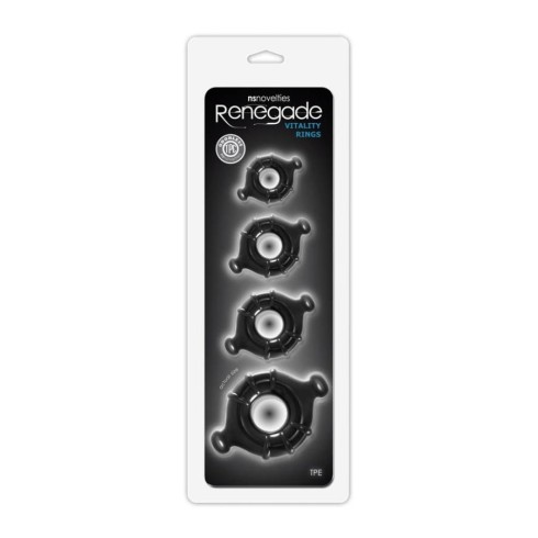 inele, Inele Penis Renegade Vitality (set De 4), Negru, pasiune.ro