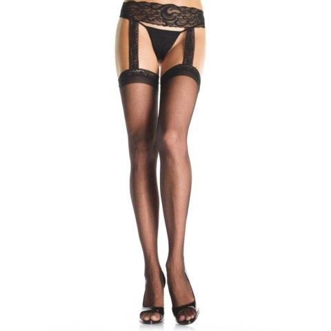 Leg Avenue, Ciorapi Cu Portjartier Dantela, Negru, Marime Universala, pasiune.ro