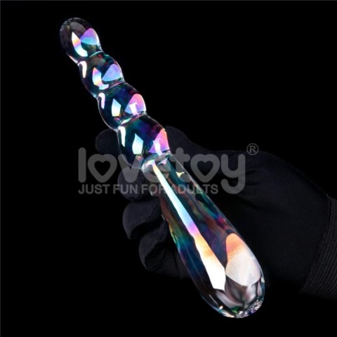 Bile Anale, Dildo Sticla Twilight Gleam Glass Dildo- Rising Ripples, Transparent, 19 Cm, pasiune.ro