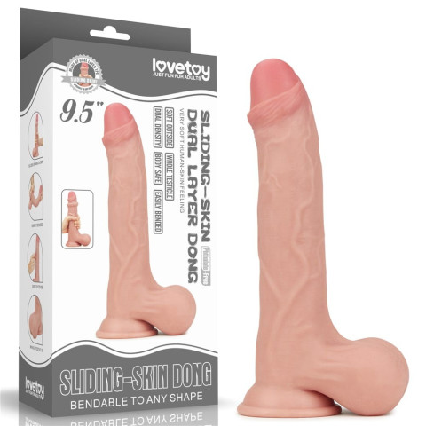 Dildouri Clasice, Dildo Realistic Sliding Skin Dual Layer Dong - Whole Testicle, Natural, 24.5 Cm, pasiune.ro