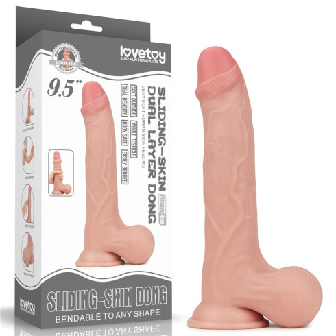 lovetoy, Dildo Realistic Sliding Skin Dual Layer Dong - Whole Testicle, Natural, 24.5 Cm, pasiune.ro