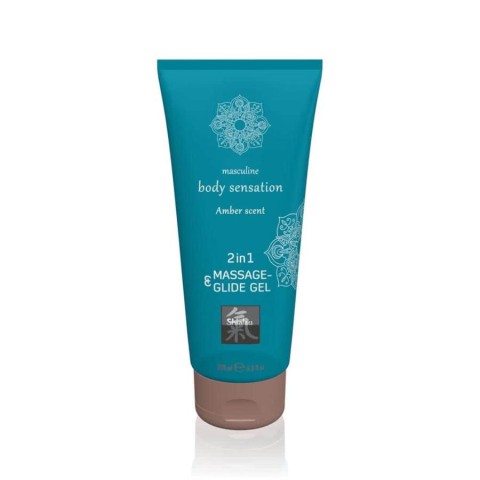 Shiatsu, Lubrifiant + Gel Pentru Masaj Body Sensation Masculine Amber, 200 Ml, pasiune.ro