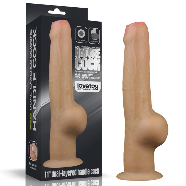 Dildo Clasic Cu Ventuza Necircumcis Handle Cock, Natural, 28 Cm 10