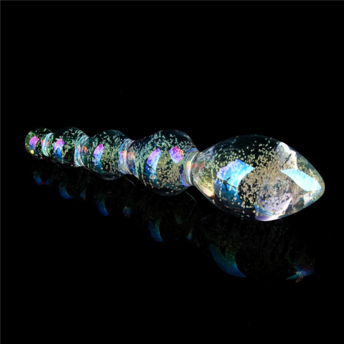 Dildo Fosforescent Din Sticla Borosilicata Glow-in-the-dark Twilight Gleam Slim Fantasy, Multicolor Tantalizing Orbs, 16 Cm 3