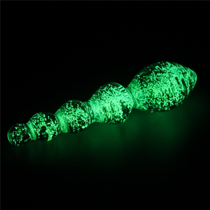 Dildo Fosforescent Din Sticla Borosilicata Glow-in-the-dark Twilight Gleam Slim Fantasy, Multicolor Tantalizing Orbs, 16 Cm 5