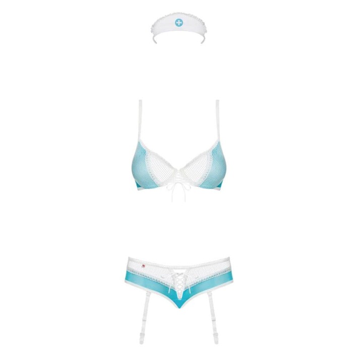 Costum Asistenta Sexy, Alb + Turcoaz, S/m 7