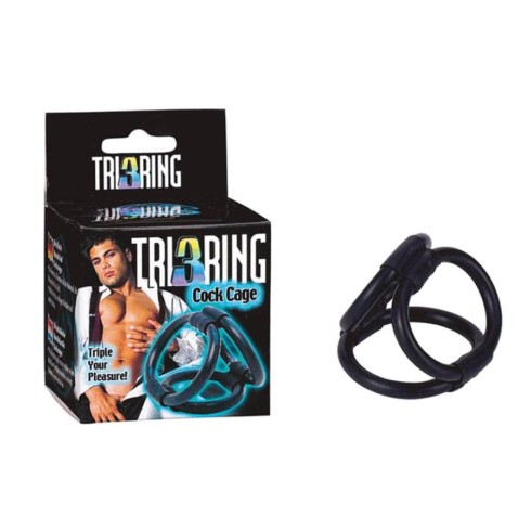 inel, Inel Triplu Pentru Penis Tri Ring Cock Cage, Negru, pasiune.ro