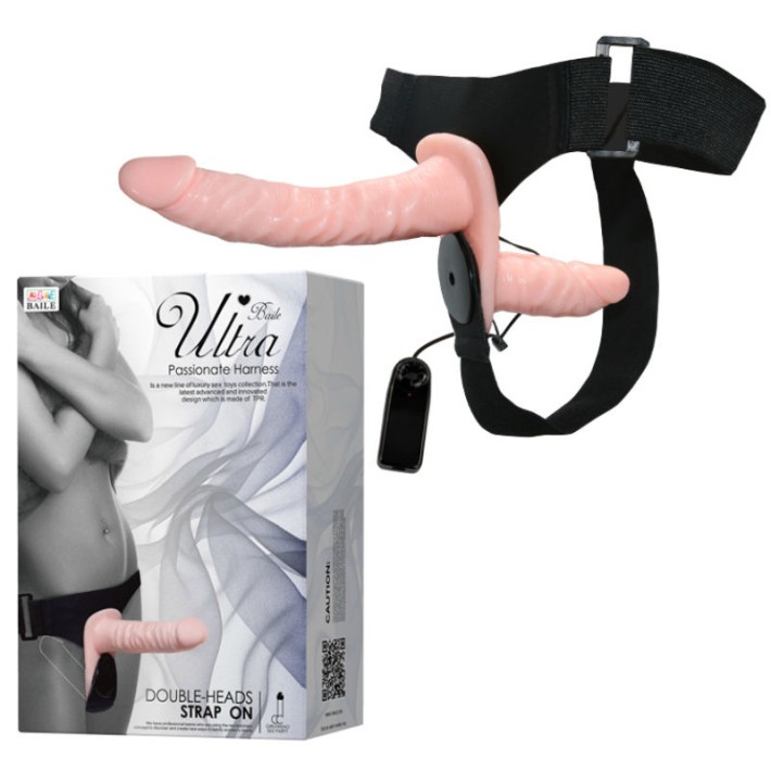 Strap-on Dublu Cu Vibratii Ultra Passionate, Natural, 17.5 Cm 5