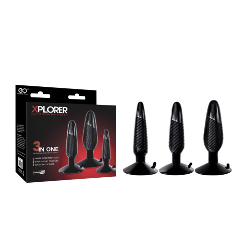 Cadouri Jucarii, Set Dopuri Anale Xplorer, Negru, 3 Bucati, pasiune.ro