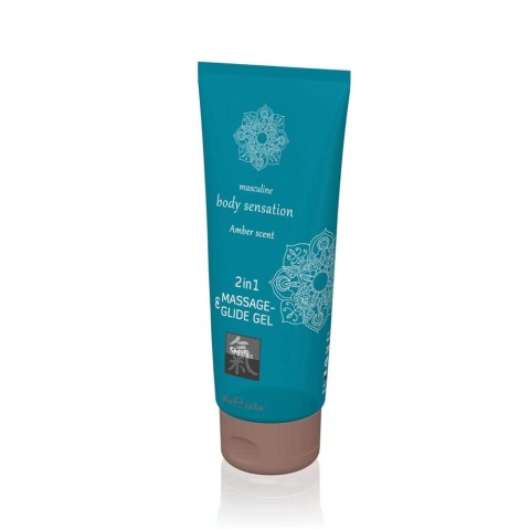 Shiatsu, Lubrifiant + Gel Pentru Masaj Body Sensation Masculine Amber, 200 Ml, pasiune.ro