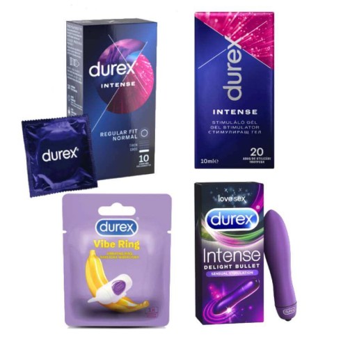 stimulator, Pachet Prezervative Durex Intense 10 Bucati + Lubrifiant Gel Intense 10 Ml + Inel Vibrator + Delight Bullet , pasiune.ro