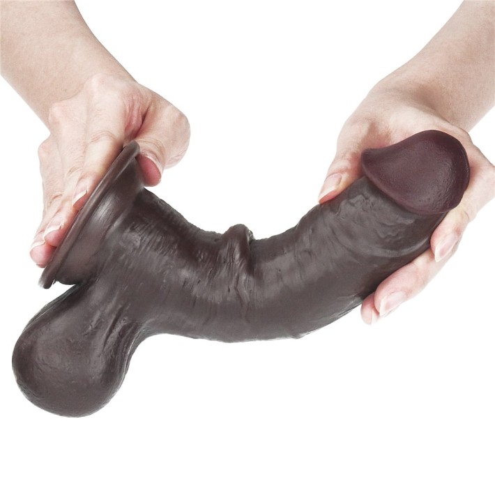 Dildo Ultra-realistic Dublu-stratificat Sliding Skin, Brun, 19.8 Cm 3