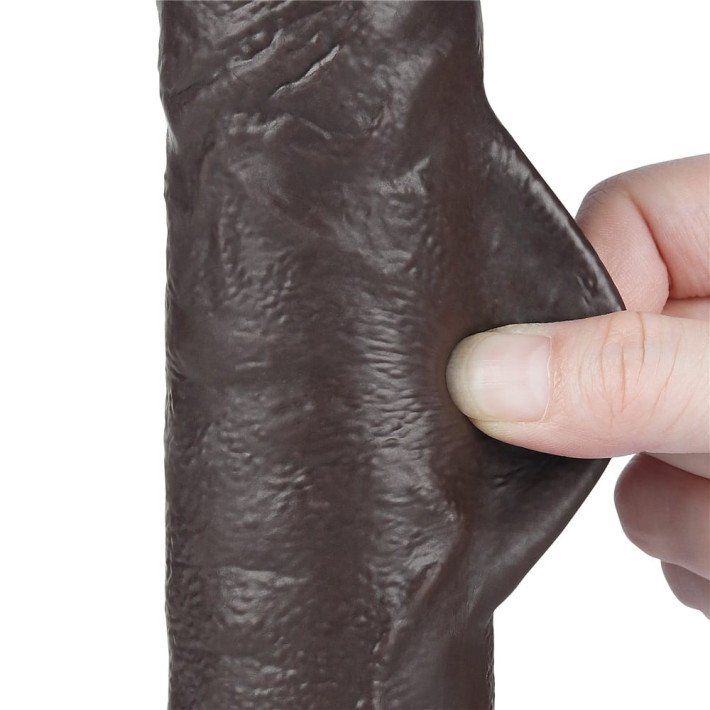 Dildo Realistic Sliding Skin Dual Layer, Brun Inchis, 24 Cm 9
