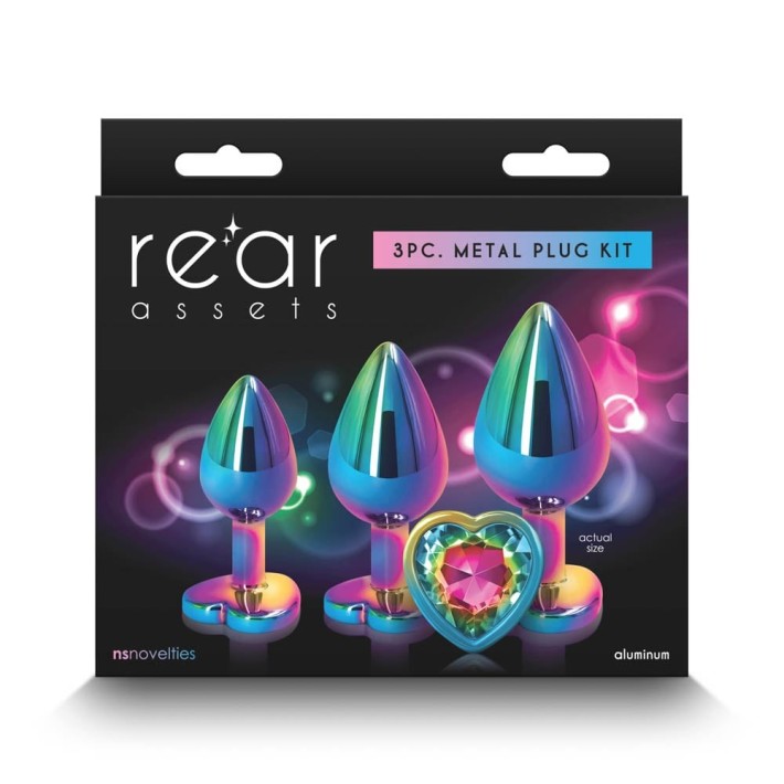 Set 3 Dopuri Anale Cu Bijuterie Rear Assets Trainer Kit Rainbow Heart, Multicolor 3