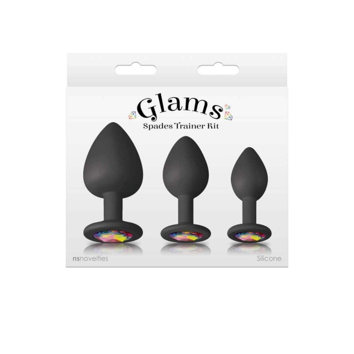 Set 3 Dopuri Anale Cu Bijuterie Glams Spades Trainer Kit, Negru 2