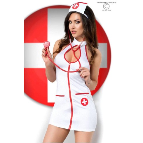 costum, Costum Asistenta Sexy, Alb+rosu, S/m, pasiune.ro