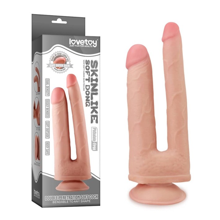 Dildo Realistic Dublu Cu Ventuza Skinlike, Natural, 25 Cm 3