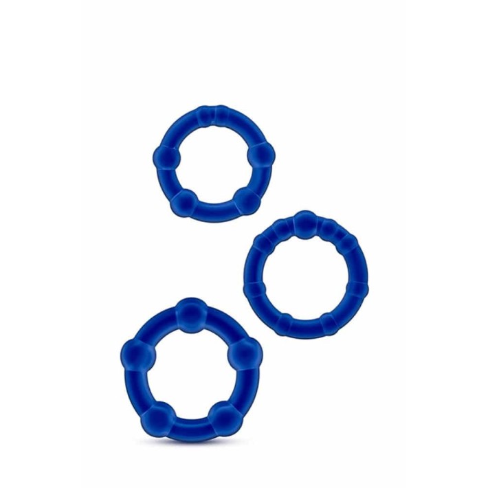Set 3 Inele Penis Stay Hard Beaded Cockrings, Albastru 3