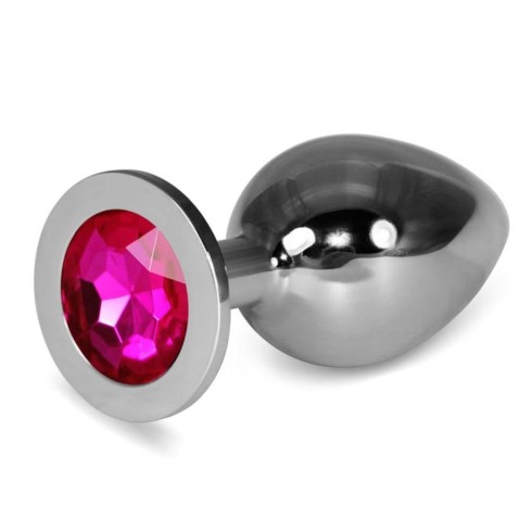dop, Dop Anal Cu Bijuterie Rosebud Classic Metal Plug L, Argintiu + Fuchsia, 10 Cm, pasiune.ro