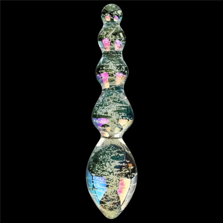 Dildo Fosforescent Din Sticla Borosilicata Glow-in-the-dark Twilight Gleam Slim Fantasy, Multicolor Tantalizing Orbs, 16 Cm 2