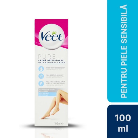 Veet, Crema Depilatoare Veet Aloe Vera Si Vitamina E Pentru Piele Sensibila, 100 Ml, pasiune.ro